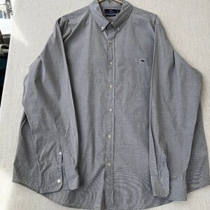 Vineyard Vines Whale Shirt Men XXL Gray Long Sleeve Cotton Button Down 18.5 38
